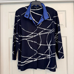 Ming Wang Navy Blue White Blazer Jacket Sweater Cardigan XL